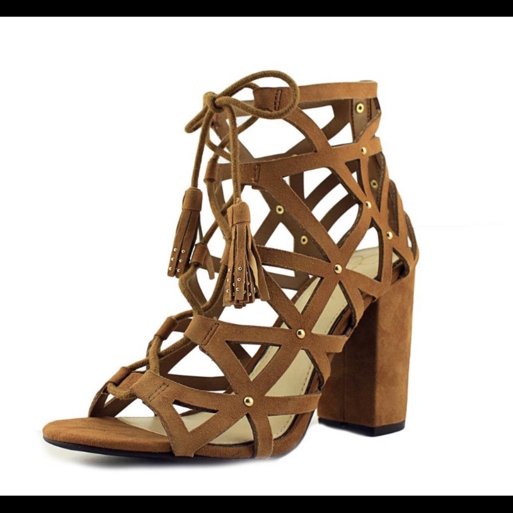 JESSICA SIMPSON KARIBA HONEY BROWN HIGH BLOCK HEEL